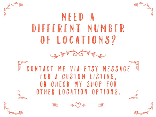 Custom Watercolor Wedding Map: Farm & Barn, 8-9 Locations (Digital Download)