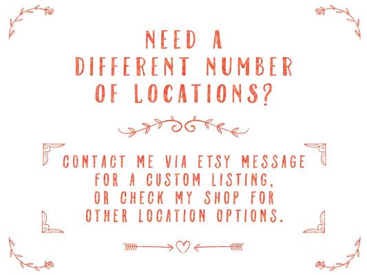 Custom Watercolor Wedding Map: Colorado, 10-11 Locations (Digital Download)