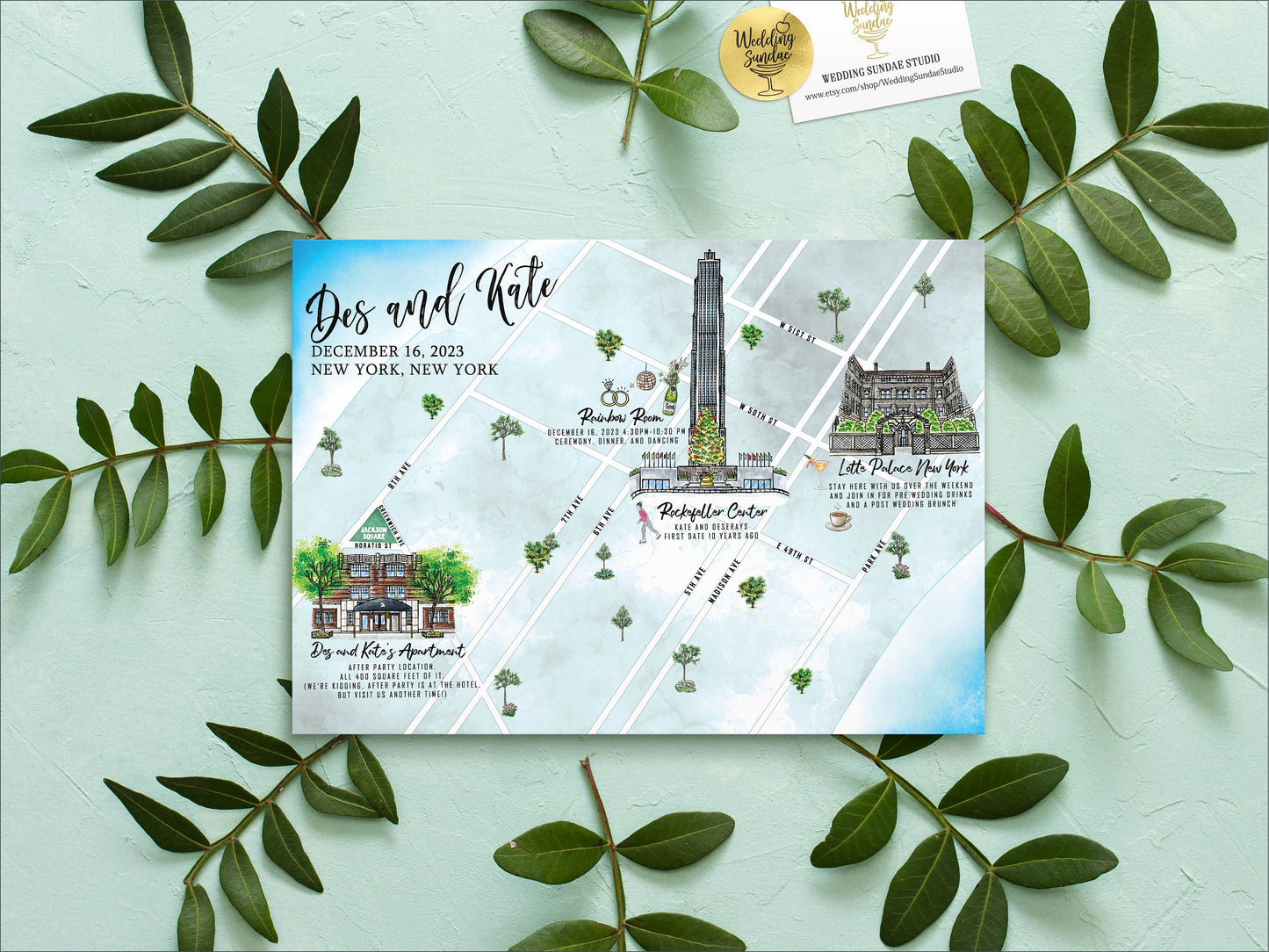Custom Watercolor Wedding Venue Map (6-7 Locations) (Digital Download)