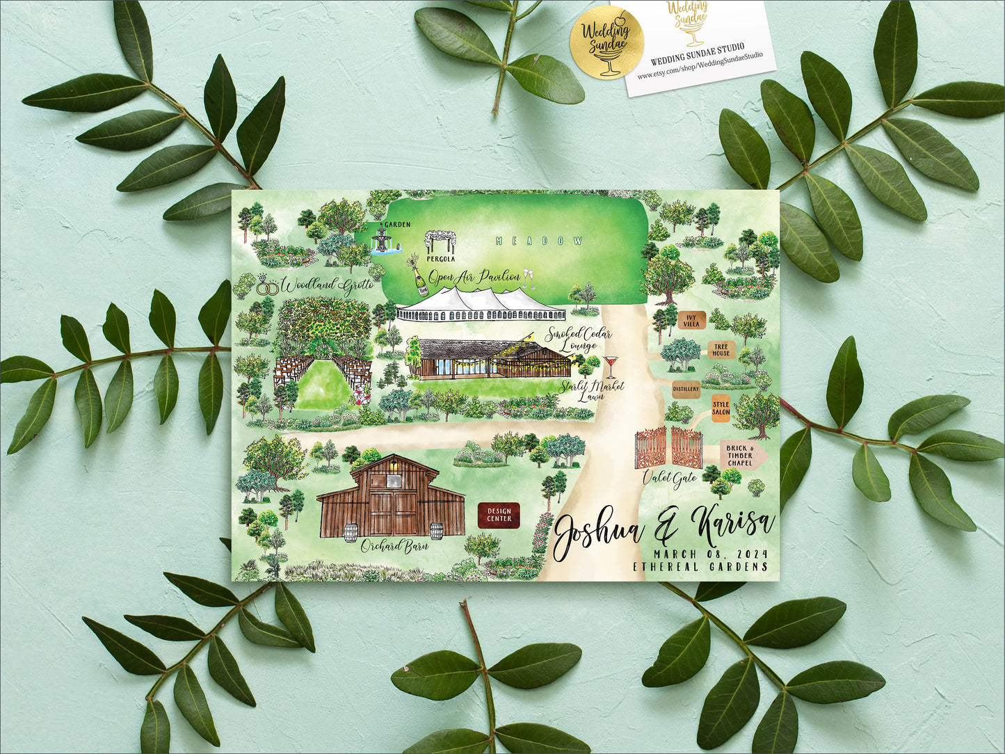 Custom Watercolor Wedding Venue Map (6-7 Locations) (Digital Download)