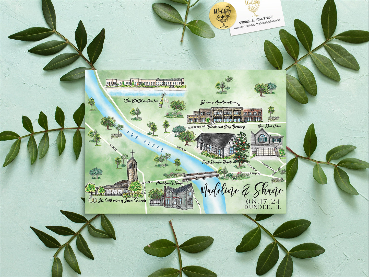 Custom Watercolor Wedding Venue Map (6-7 Locations) (Digital Download)