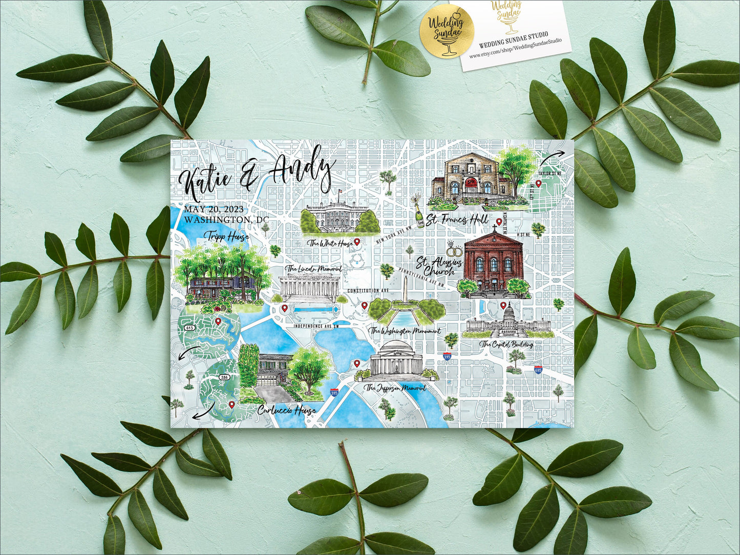 Custom Watercolor Wedding Map: Colorado, 10-11 Locations (Digital Download)