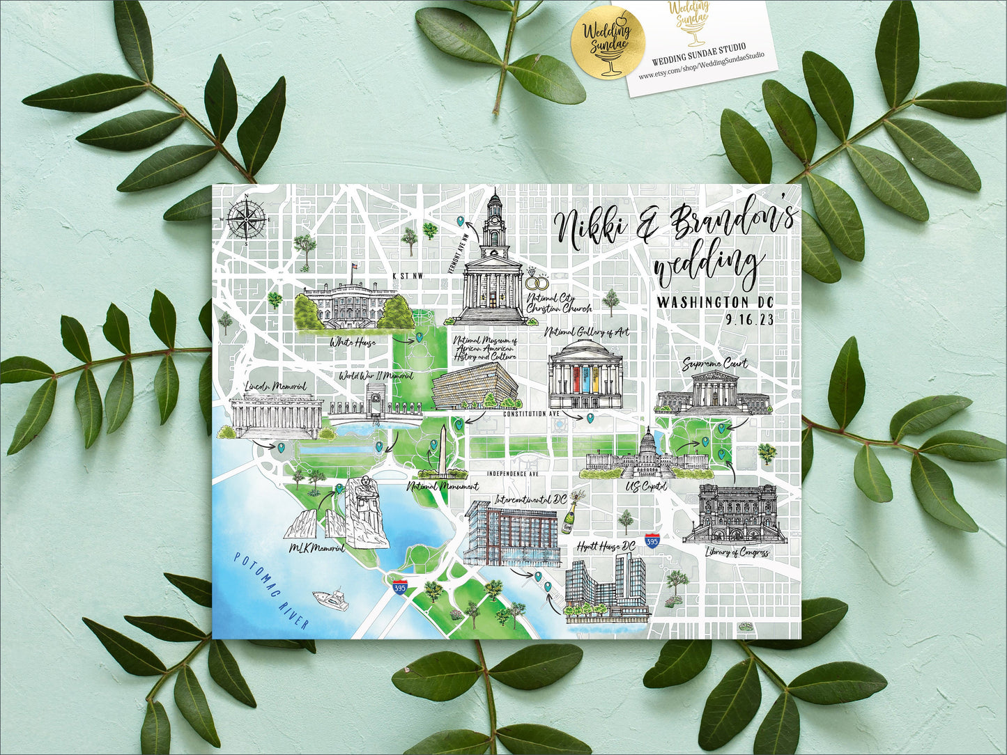 Custom Watercolor Wedding Venue Map (6-7 Locations) (Digital Download)