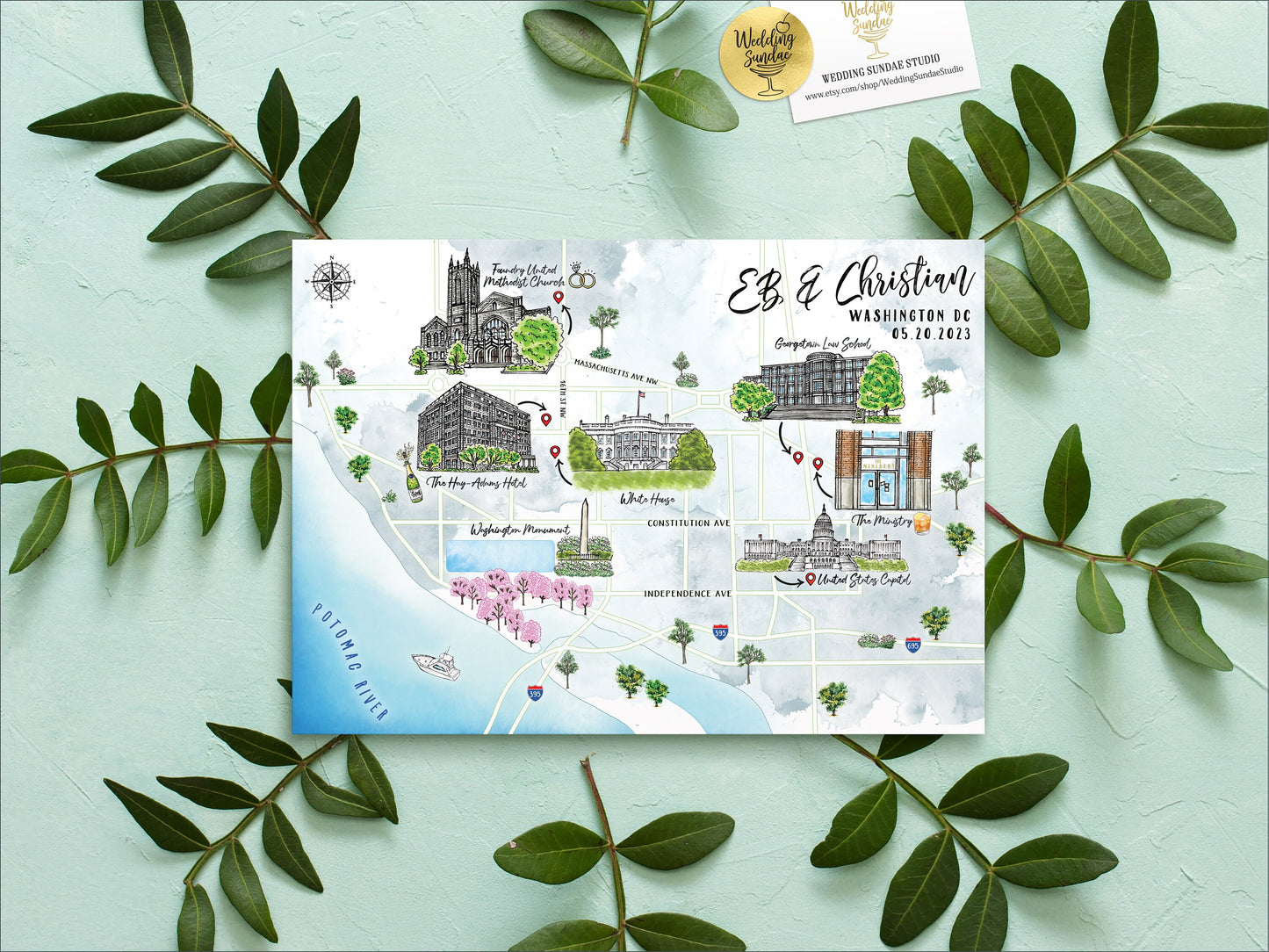 Custom Watercolor Wedding Venue Map (6-7 Locations) (Digital Download)