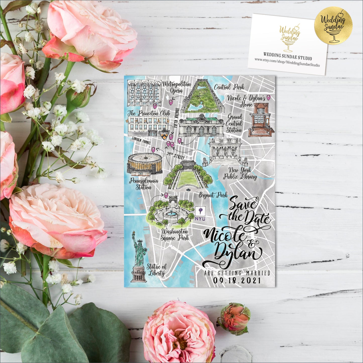 Custom Watercolor Wedding Map: Farm & Barn, 8-9 Locations (Digital Download)