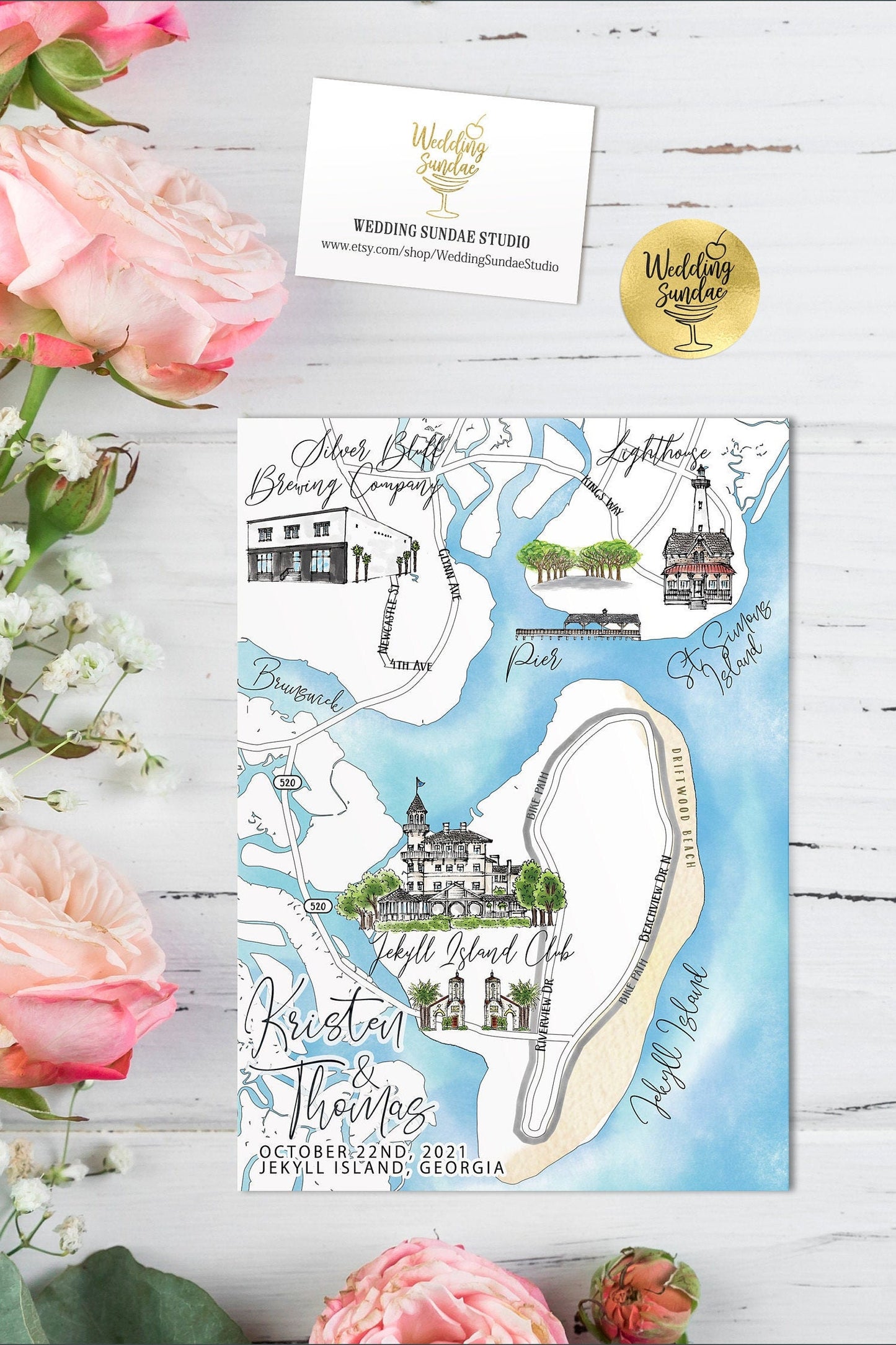 Custom Watercolor Wedding Map: Farm & Barn, 8-9 Locations (Digital Download)