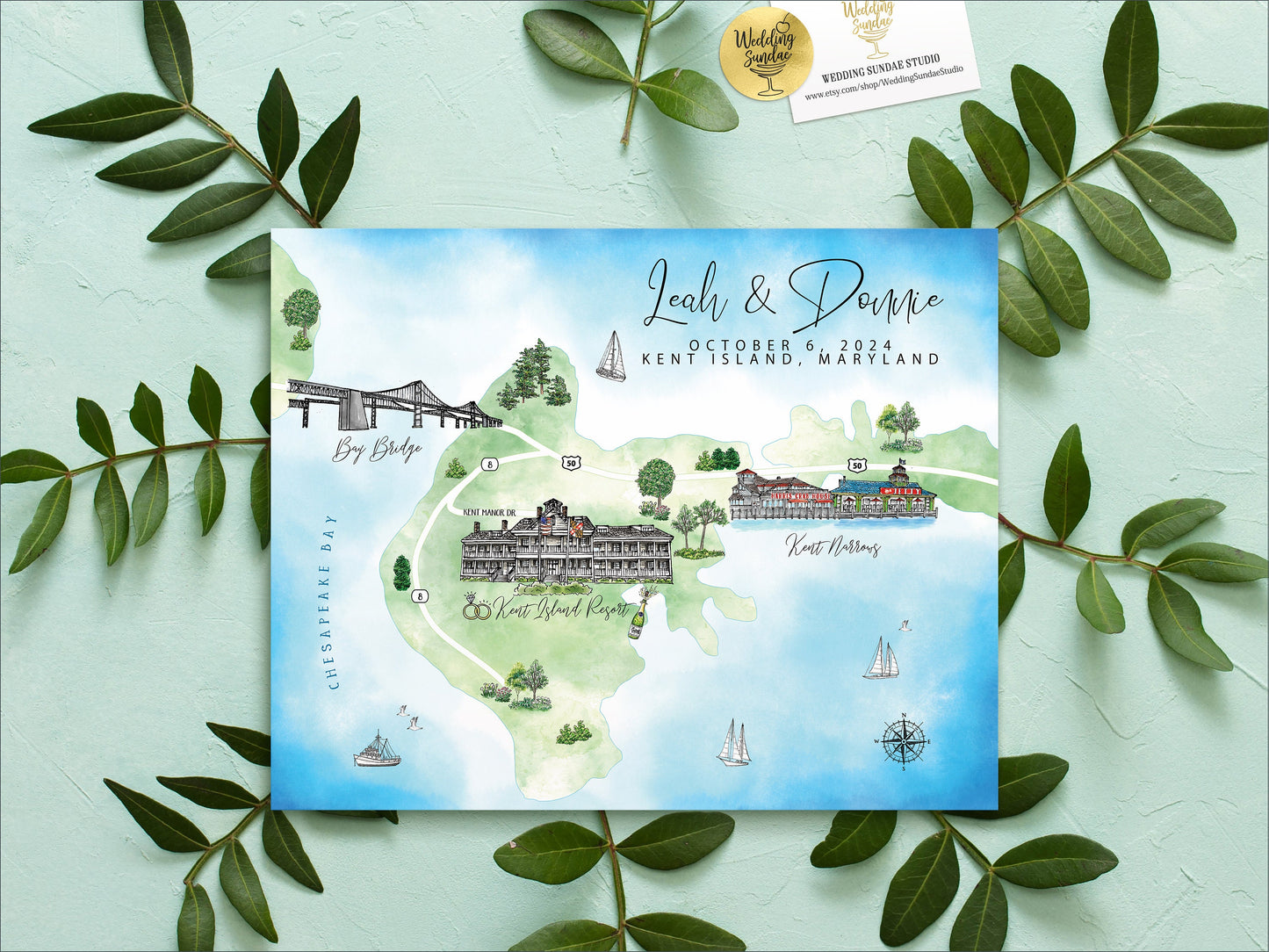 Custom Watercolor Wedding Venue Map (6-7 Locations) (Digital Download)