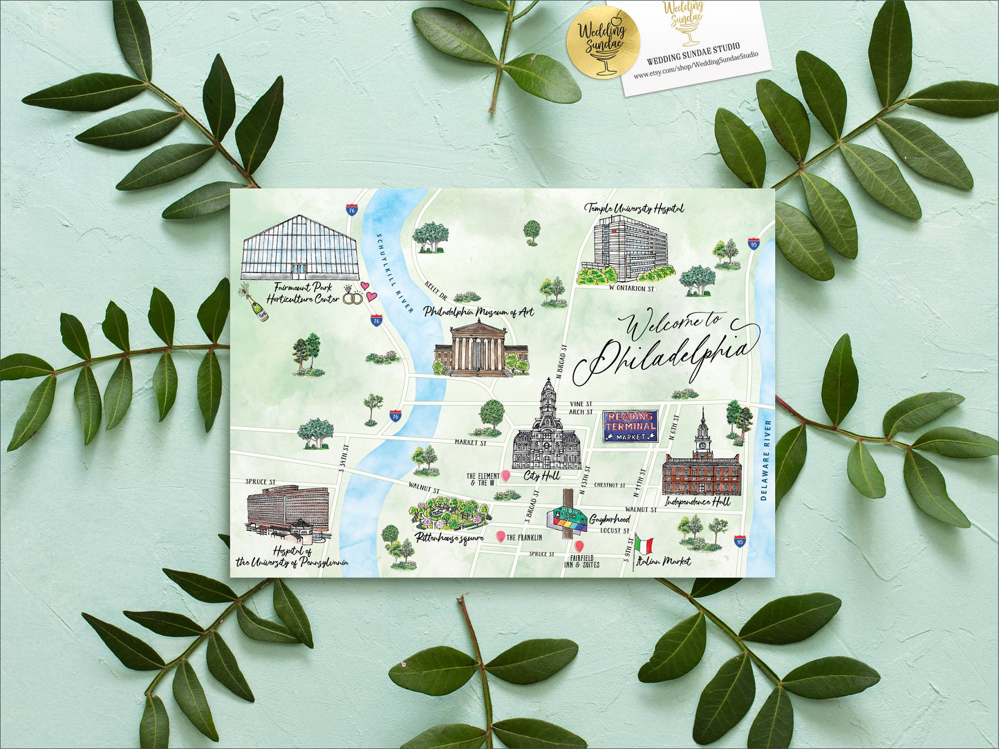 Custom Watercolor Wedding Venue Map (6-7 Locations) (Digital Download)