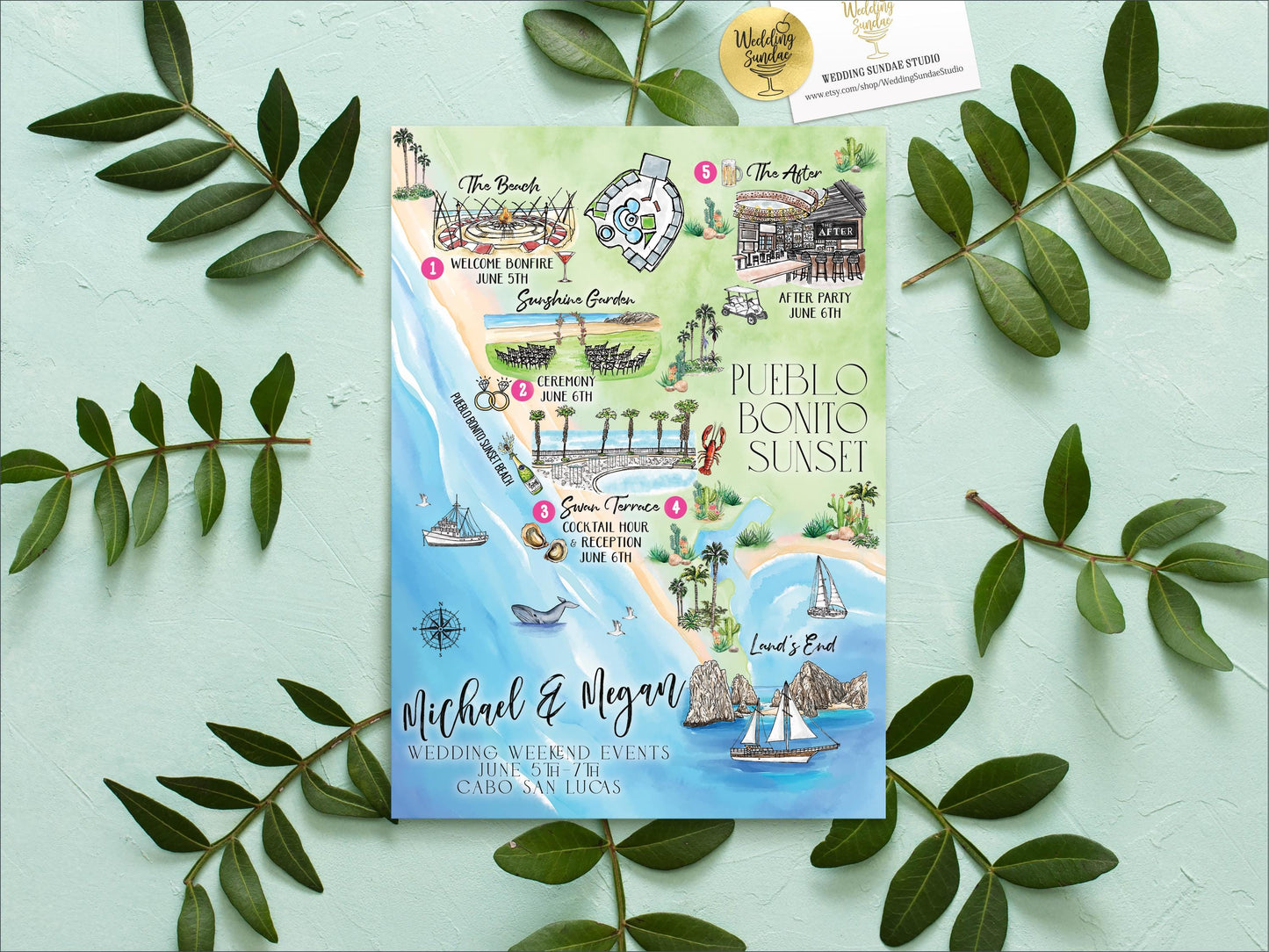 Custom Watercolor Wedding Map: Colorado, 10-11 Locations (Digital Download)